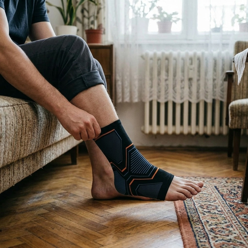 Medwell rugalmas kötött bokarögzítő sportoláshoz - használat közben