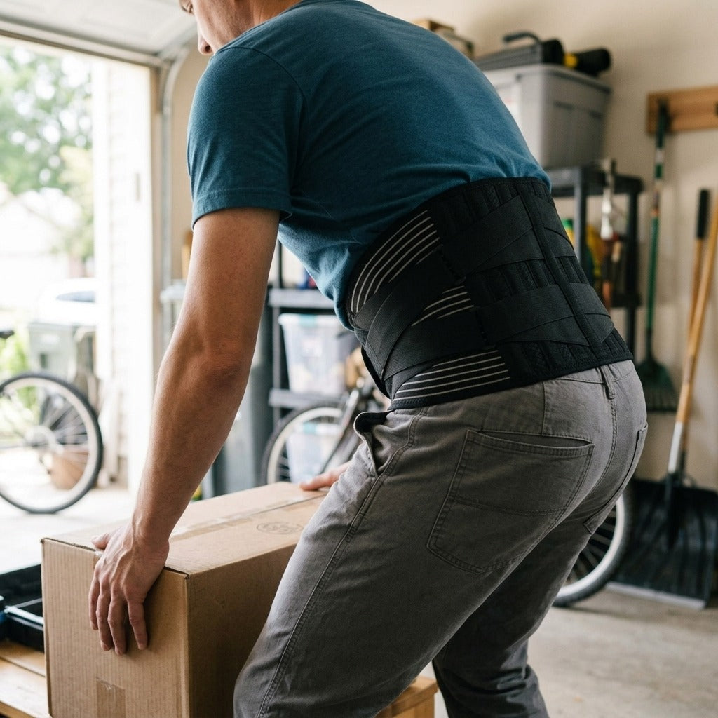 Lumbar Back Belt with Waist and Lower-Back Support - in use