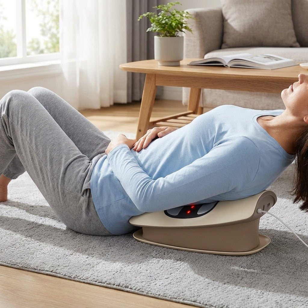 Lumbar Support Device with Vibration and Airbag Traction - in use
