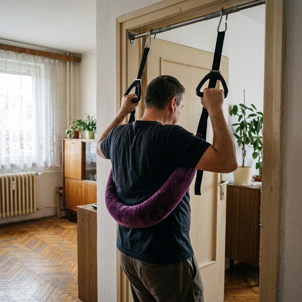 Otthoni függeszkedő ágyéki nyújtóöv - használat közben