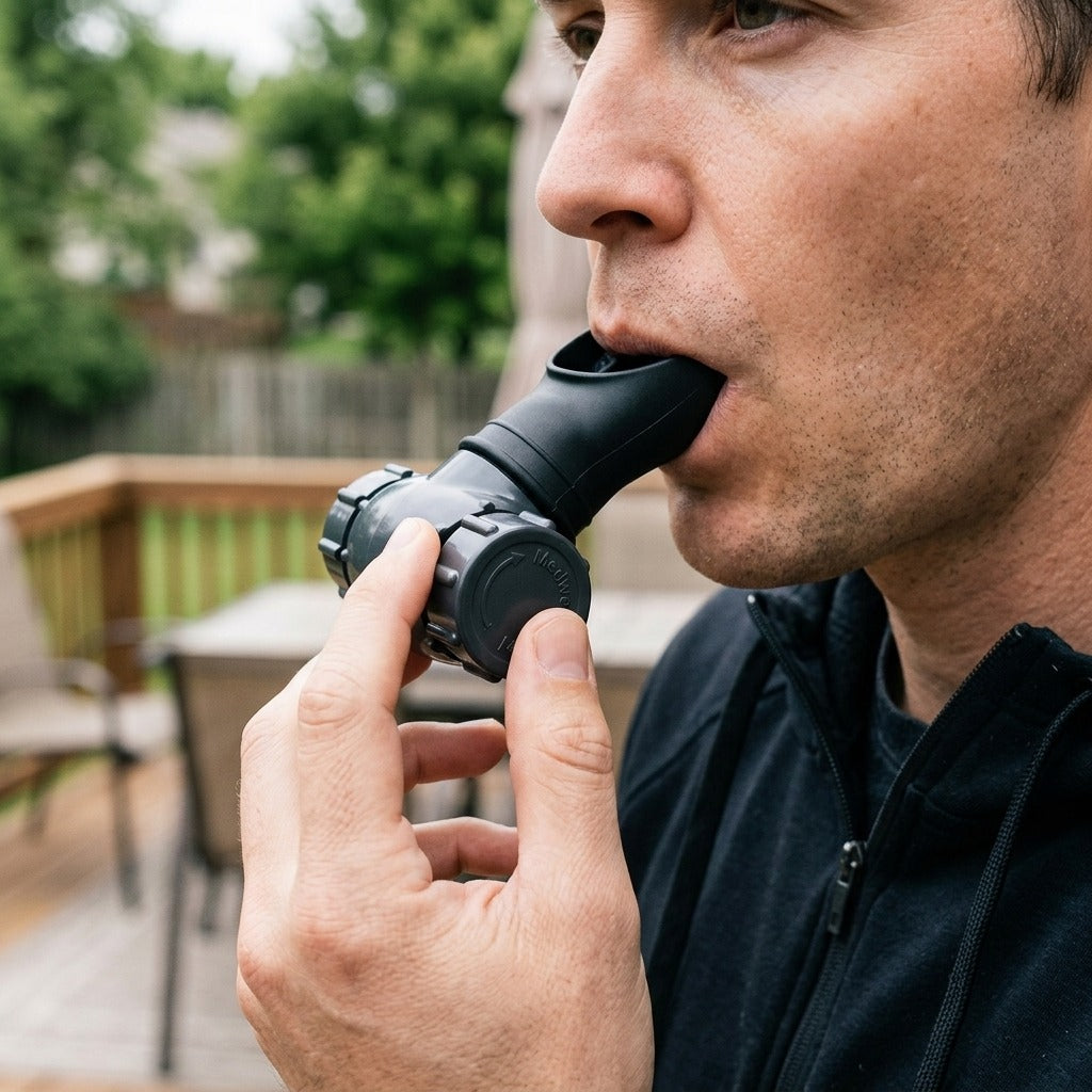 Lung Function Breathing Exercise Mouthpiece - in use