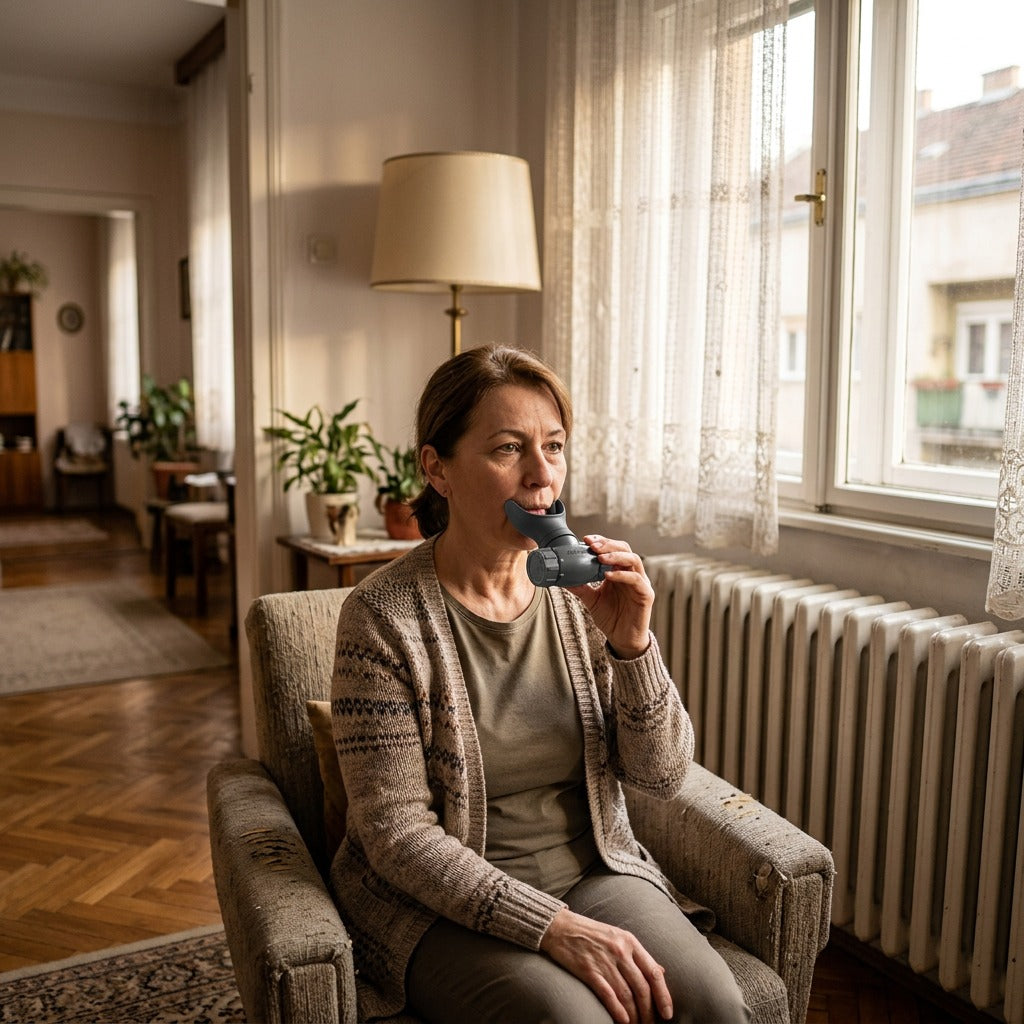 Tüdőkapacitást fejlesztő légzőgyakorló szájrész - otthon