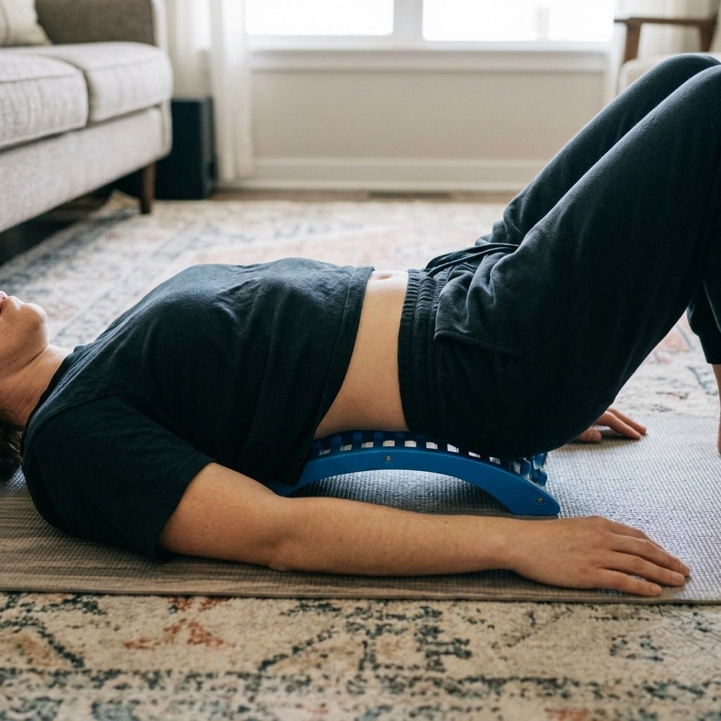 Magic Back Stretcher, Lumbar Support for Waist and Lower Back - in use