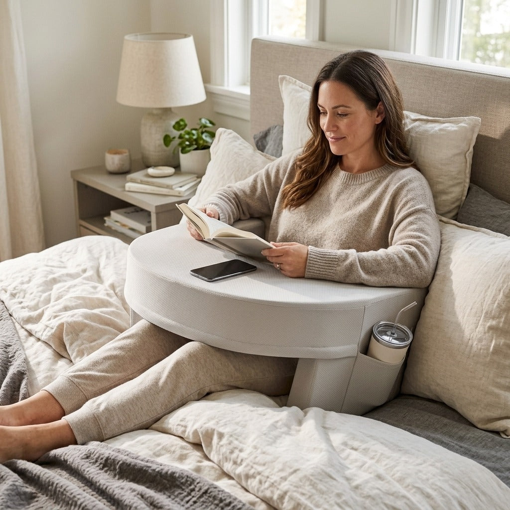 Medwell Curved Reading Pillow with Cup Holder, Cooling Washable Cover - in everyday life
