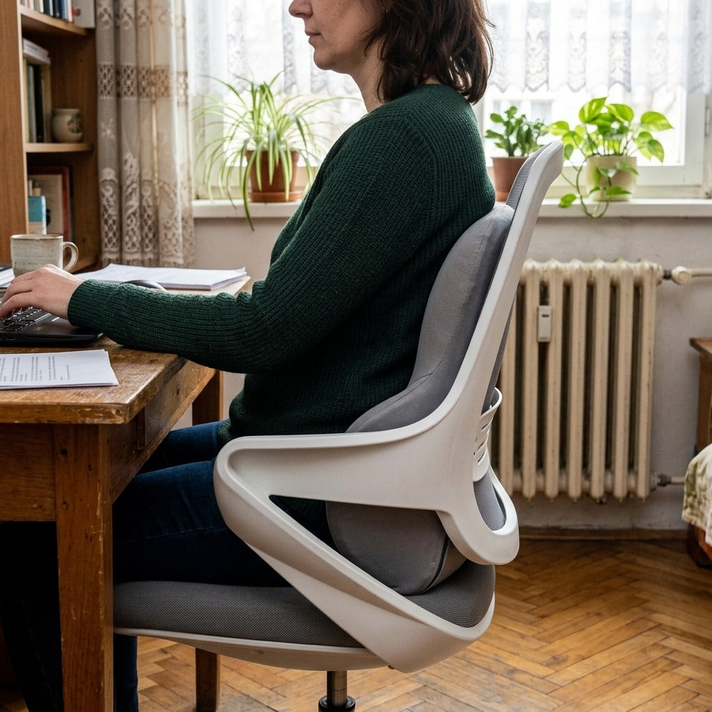 Ergonomikus memóriahabos deréktámasz irodába, autóba és játékhoz - használat közben