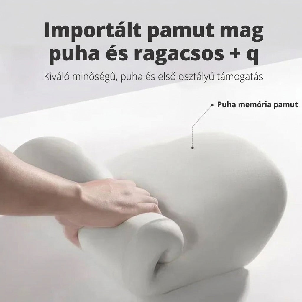 Importált puha pamut memória párna termékinformáció és tapintás demonstráció.