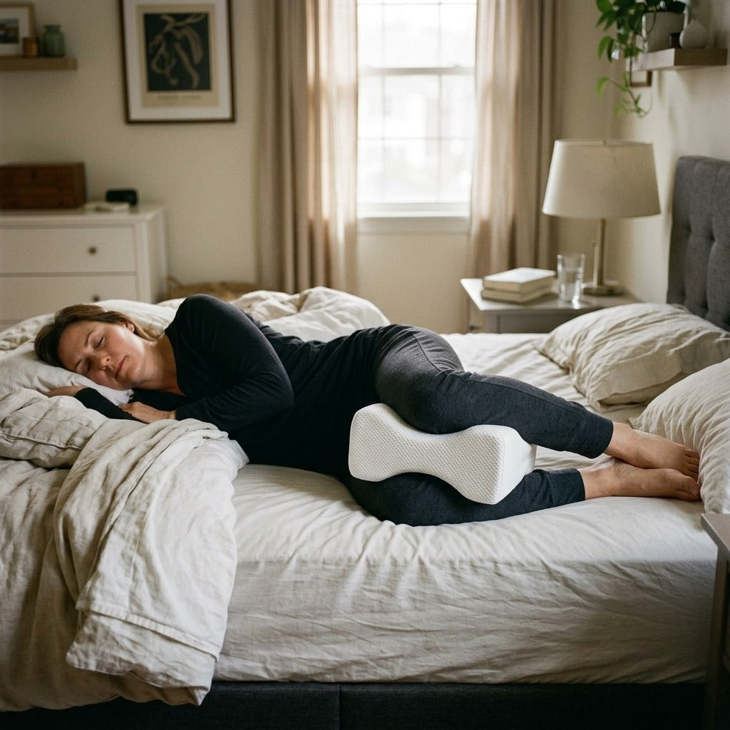 Memory Foam Knee Pillow for Side Sleepers - at home