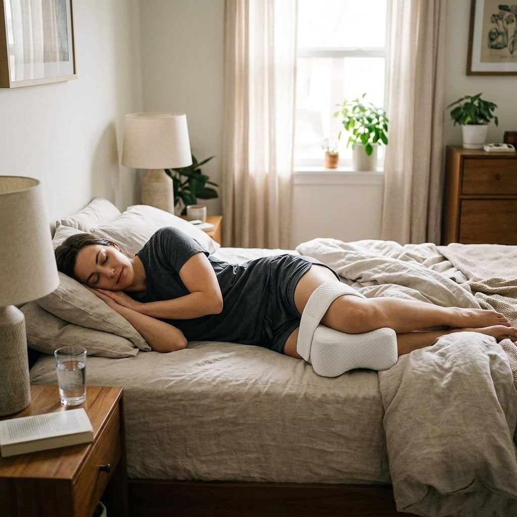 Memory Foam Knee Pillow for Side Sleeping - at home