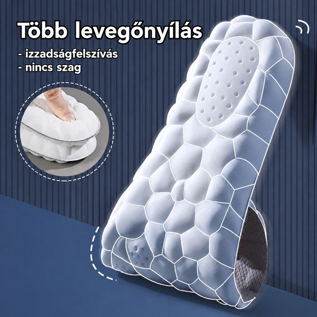 Párnázott, légáteresztő talpbetét több szellőzőnyílással és puha felülettel.