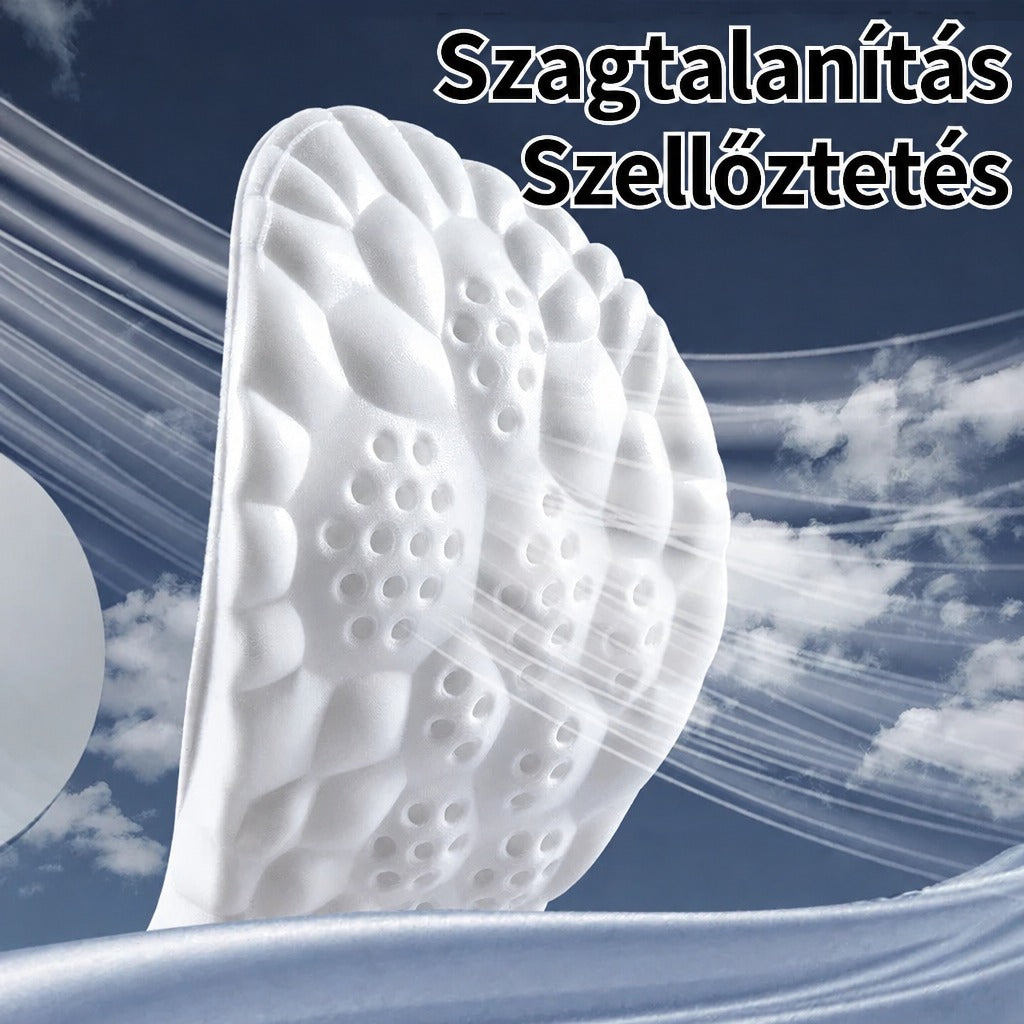 Légáteresztő fehér talpbetét szagtalanítás és szellőztetés felirattal.