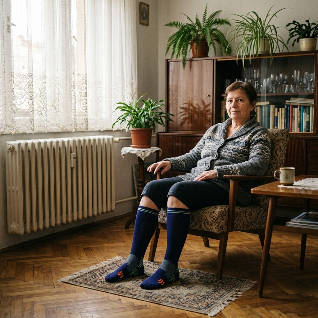 Vádli közepéig érő kompressziós zokni, 20–30 mmHg - otthon