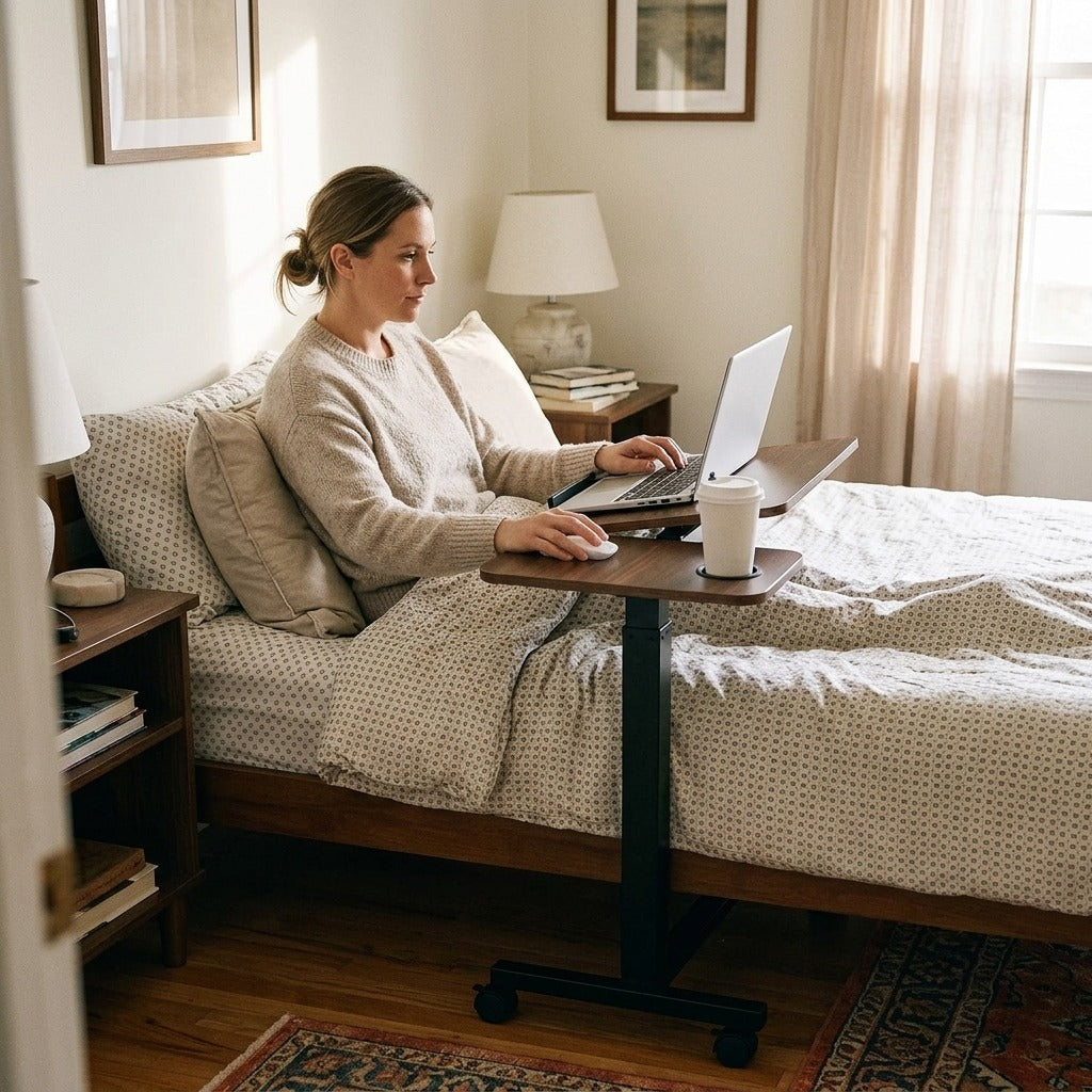 Mobile Overbed Table with Adjustable Height and Angle - at home