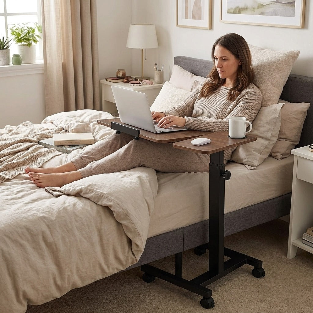 Mobile Overbed Table with Adjustable Height and Angle - in everyday life