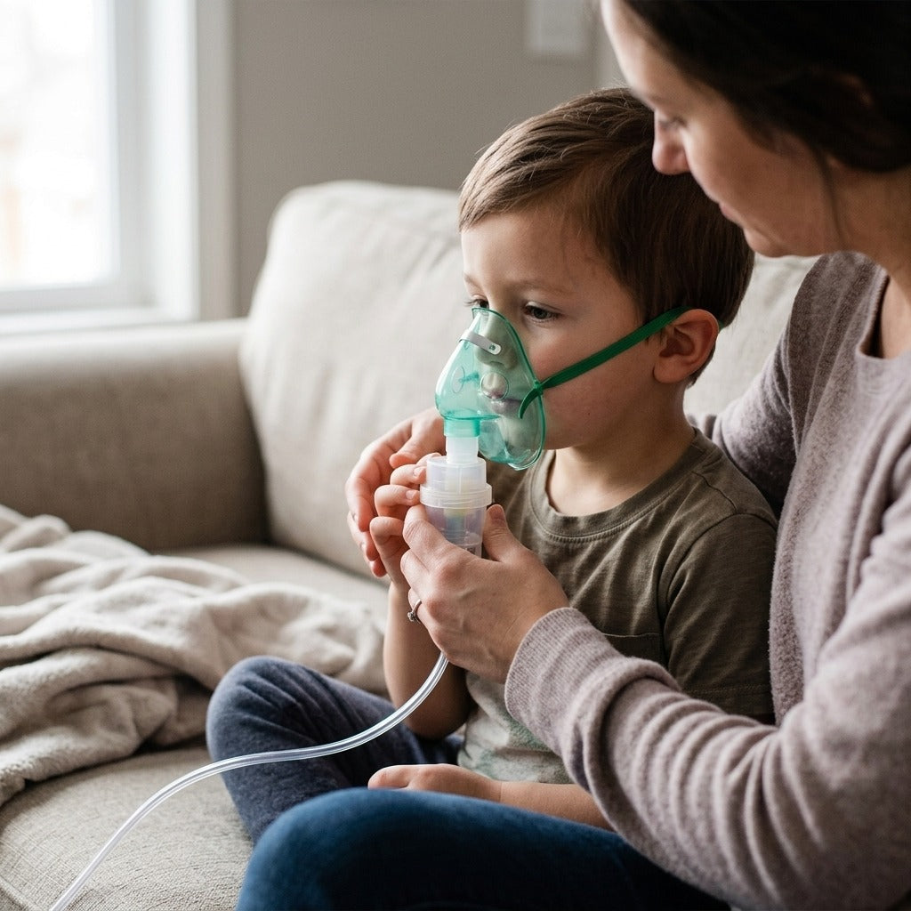 Nebulizer Atomizer Cup and Catheter Inhaler Set - in use