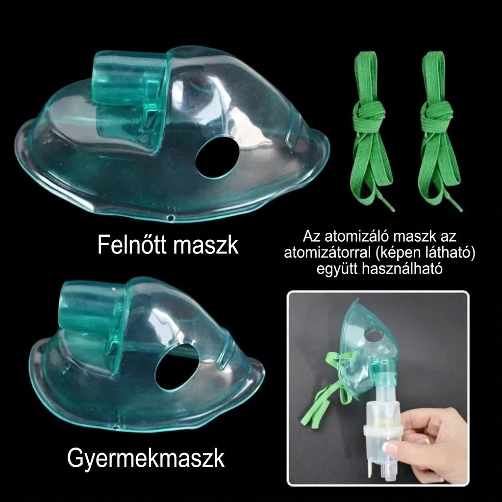 Felnőtt és gyermekmaszk atomizáló készülék zöld vezetékkel