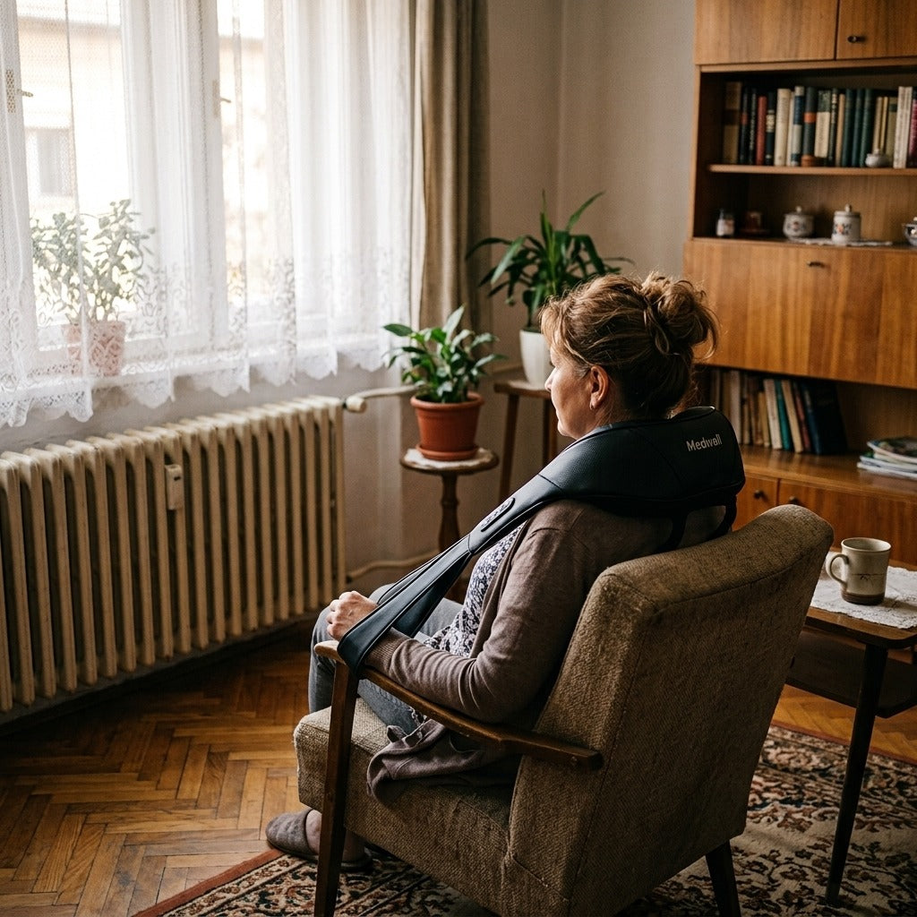 Nyak- és vállmasszírozó melegítő funkcióval - otthon