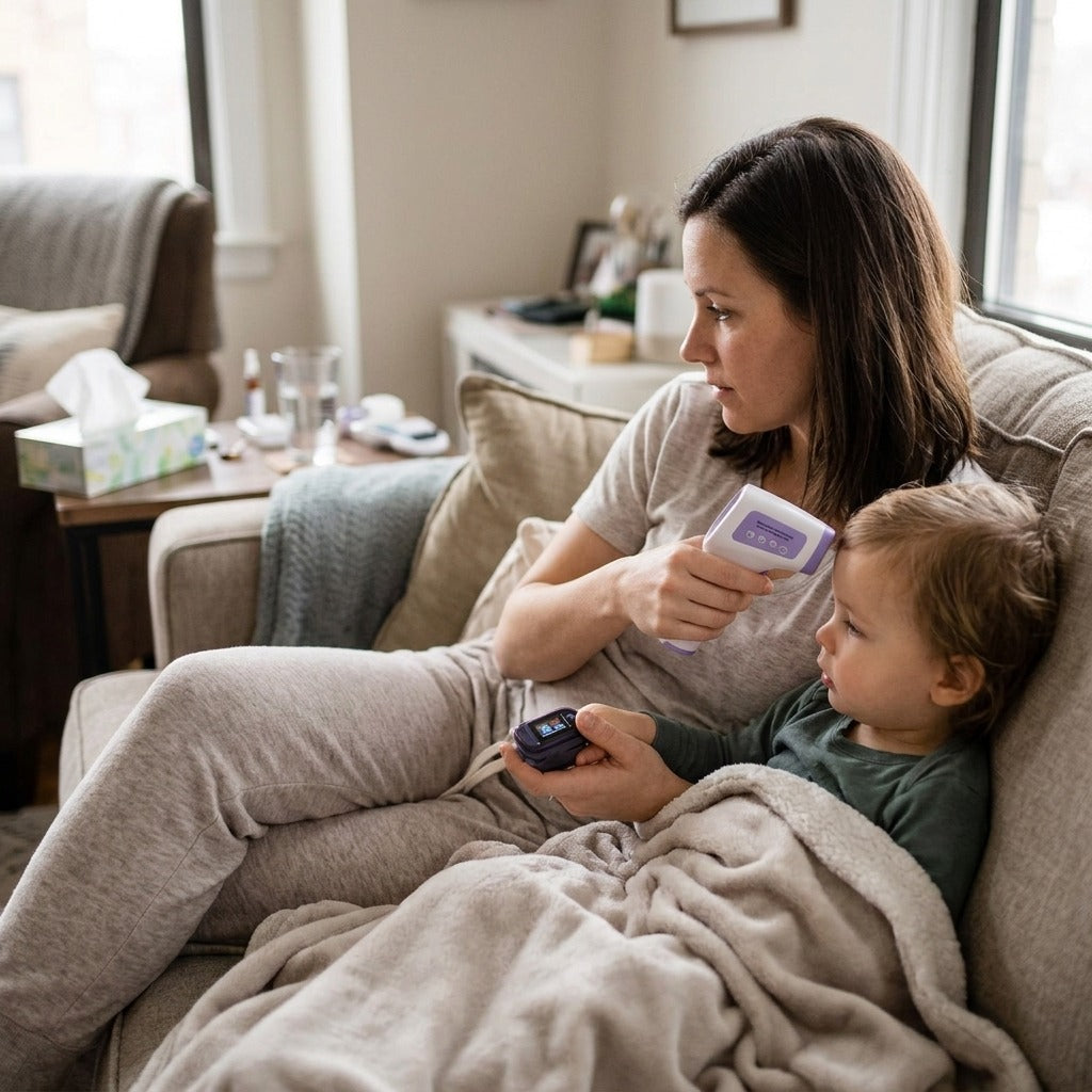 Non-Contact Forehead Thermometer and Finger Pulse Oximeter - at home