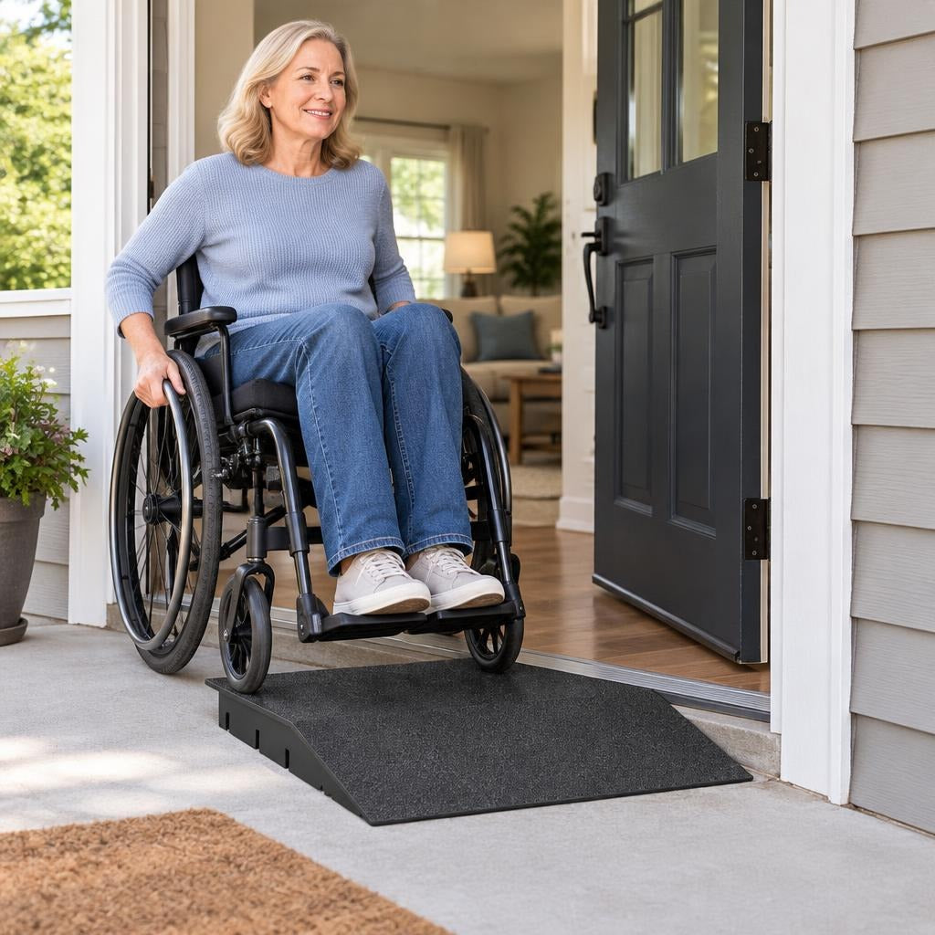 Non-Slip Threshold Ramp for Wheelchairs and Scooters - in everyday life