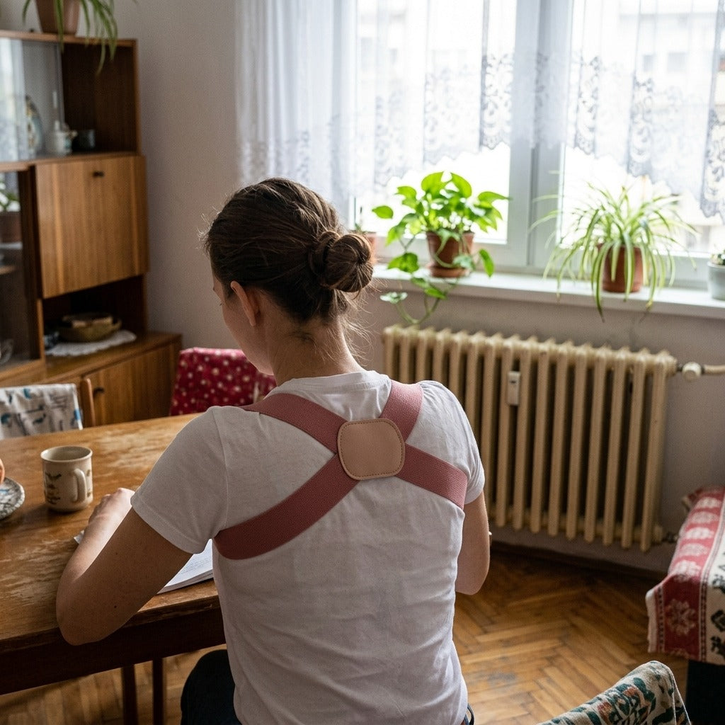 Nyitott vállú tartásjavító pánt - használat közben