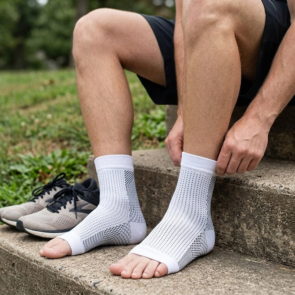 Open-Toe Cotton Ankle Sleeves for Sports - in use