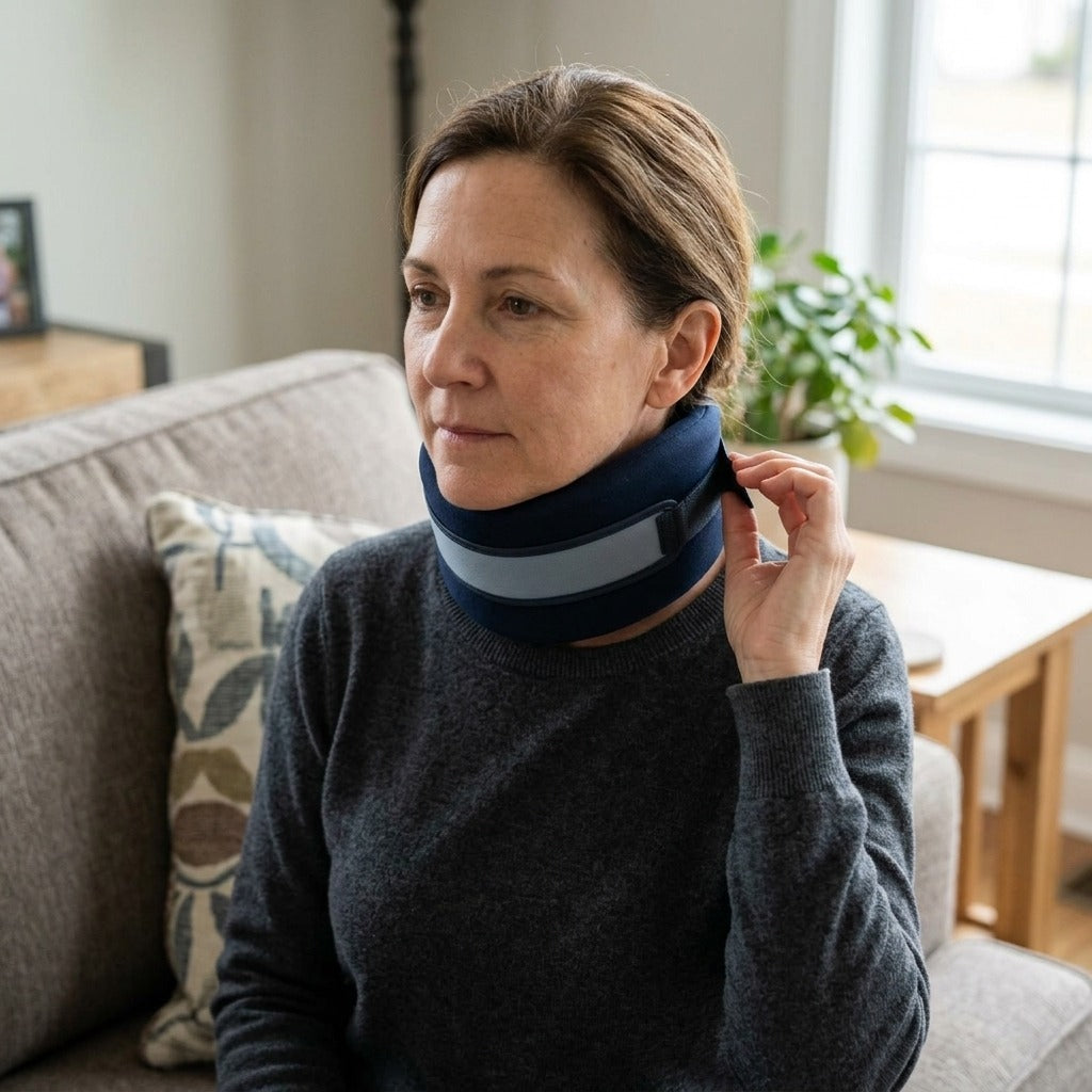 Orthopedic Neck Pillow and Cervical Support Collar - in use