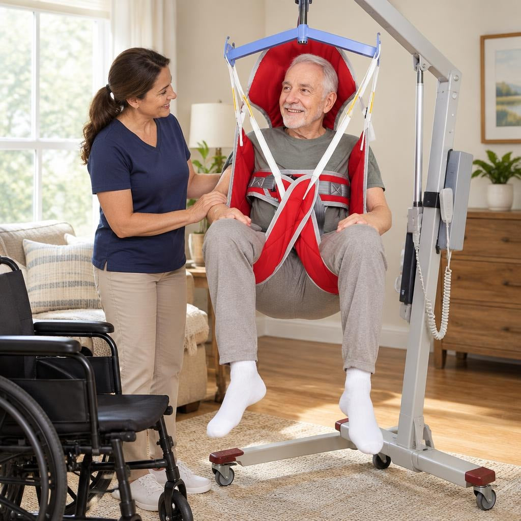 Patient Lift Hygiene Sling with Head Support - at home