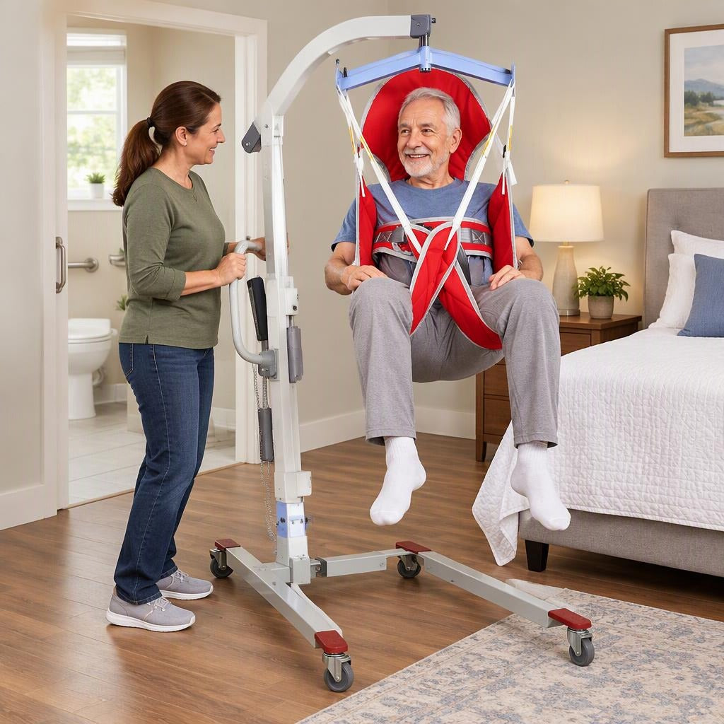 Patient Lift Hygiene Sling with Head Support - in everyday life