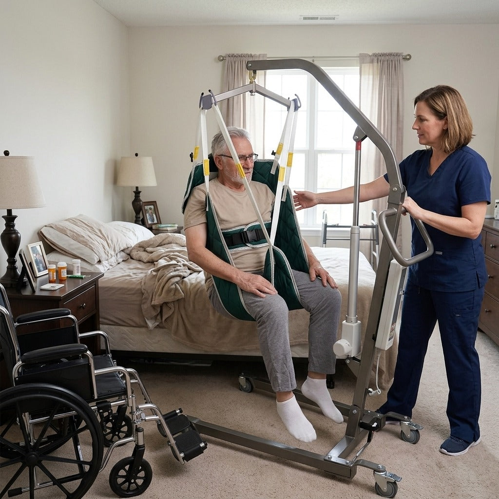 Patient Transfer Lift Sling with Head Support - in everyday life