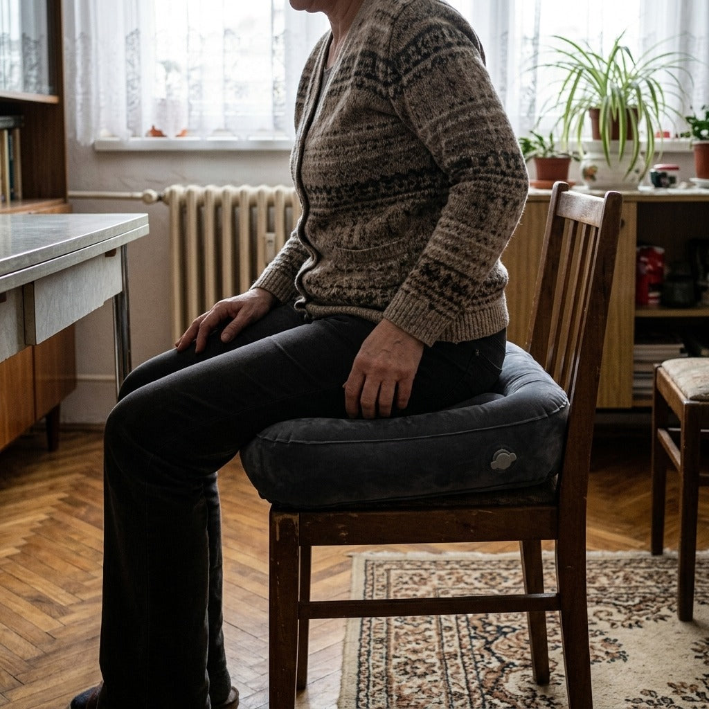 Perforált felfújható ülőpárna irodába és utazáshoz - használat közben