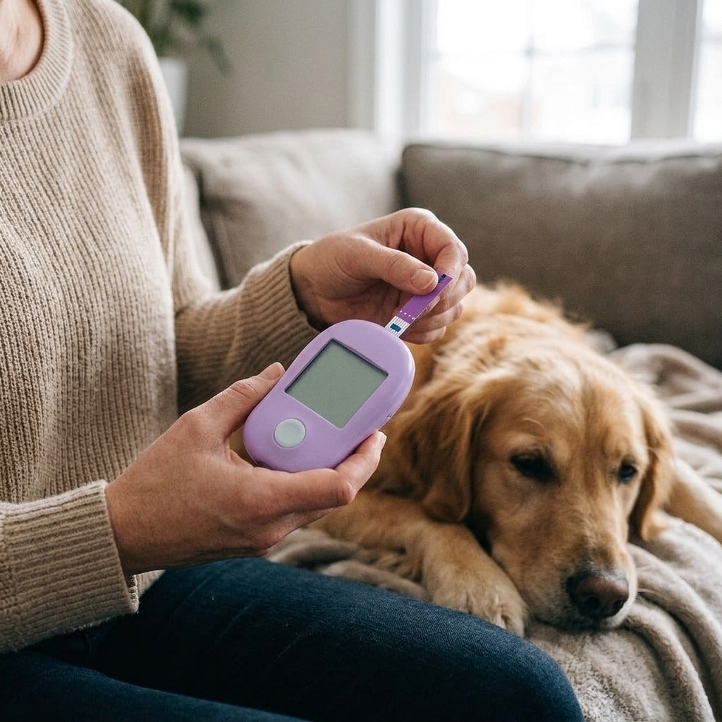 Pet Blood Glucose Meter System with Test Strips - in use