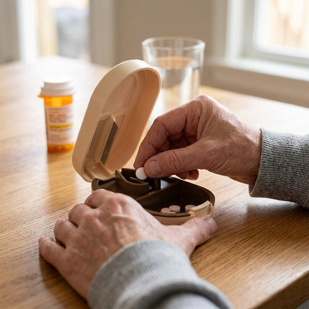 Pill Cutter and Splitter for Halving and Quartering Pills - in use