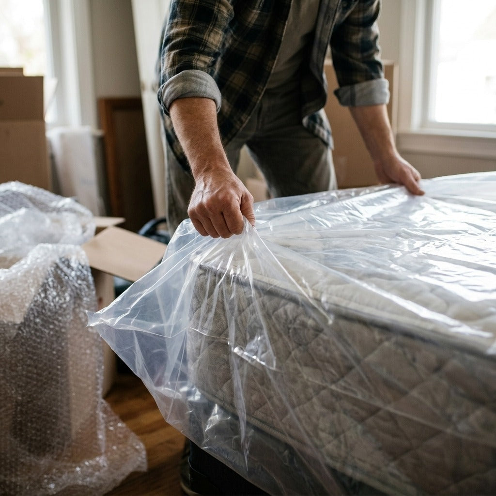 Plastic Mattress Bag for Moving and Storage - in use