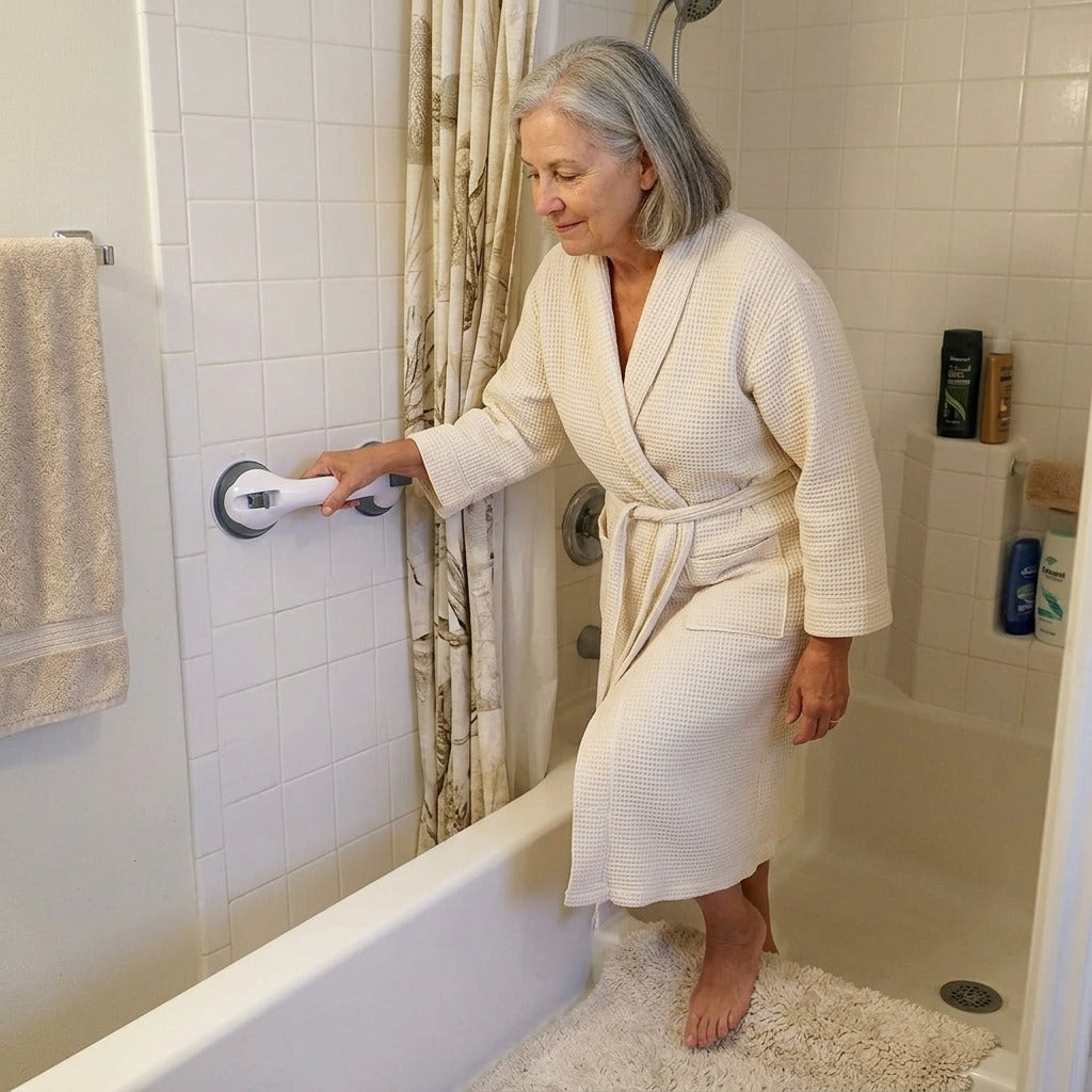 Plastic Suction Shower and Bathtub Handle - in everyday life