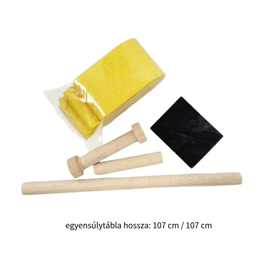 Sárga egyensúlytábla 107 cm hosszú fa rudakkal