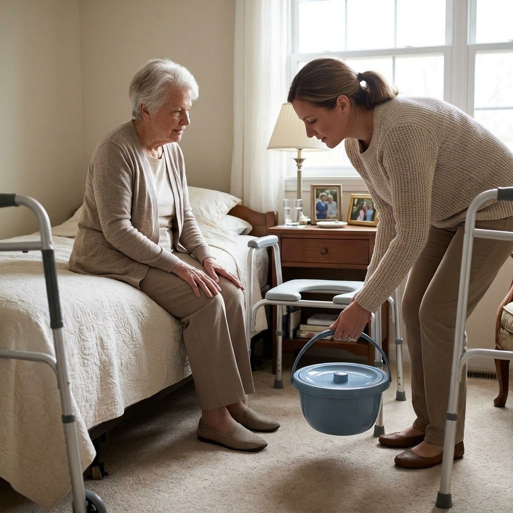 Portable Bedside Commode Bucket with Lid - in everyday life