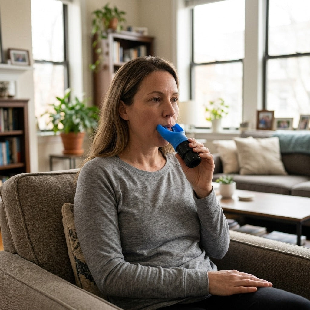Portable Breathing Exercise Device with Adjustable Resistance - at home
