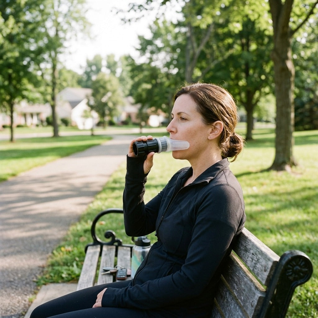 Portable Breathing Trainer with Silicone Mouthpiece - in everyday life
