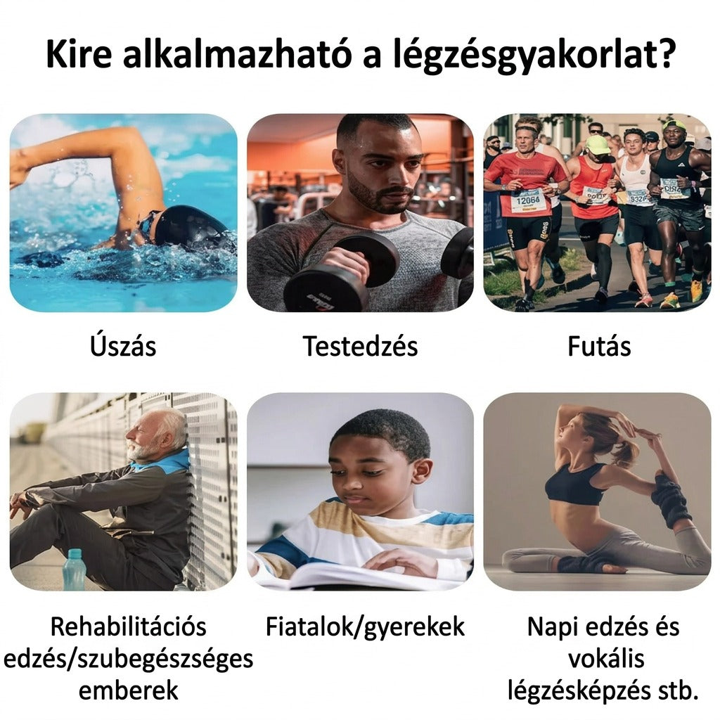 Hat alkalmazási mód: úszás, testedzés, futás, rehabilitáció, gyerekek, vokális