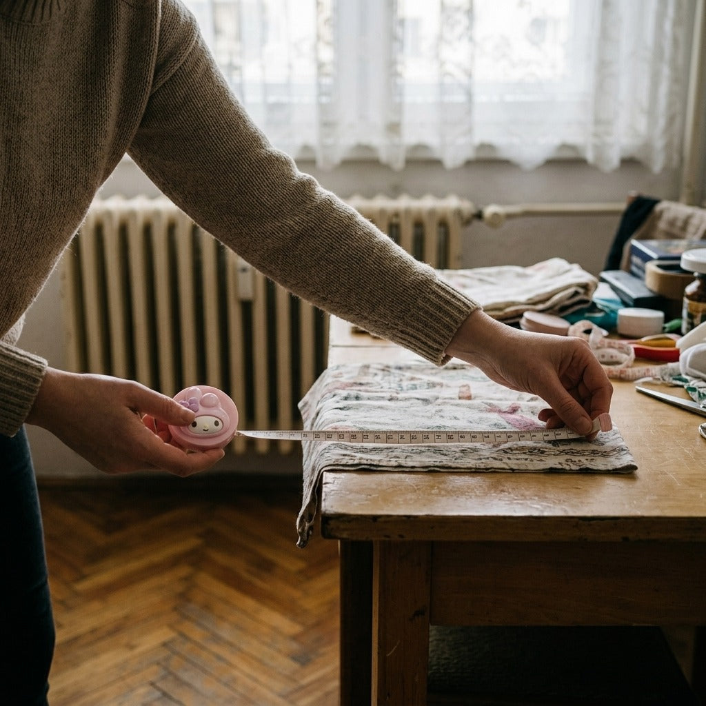 Hordozható, macskás mérőszalag - használat közben