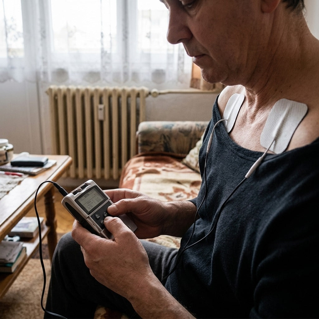 Hordozható EMS TENS izomstimulátor - használat közben