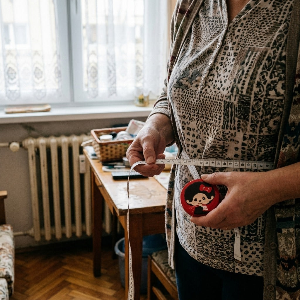 Hordozható, rugalmas testmérő szalag - használat közben