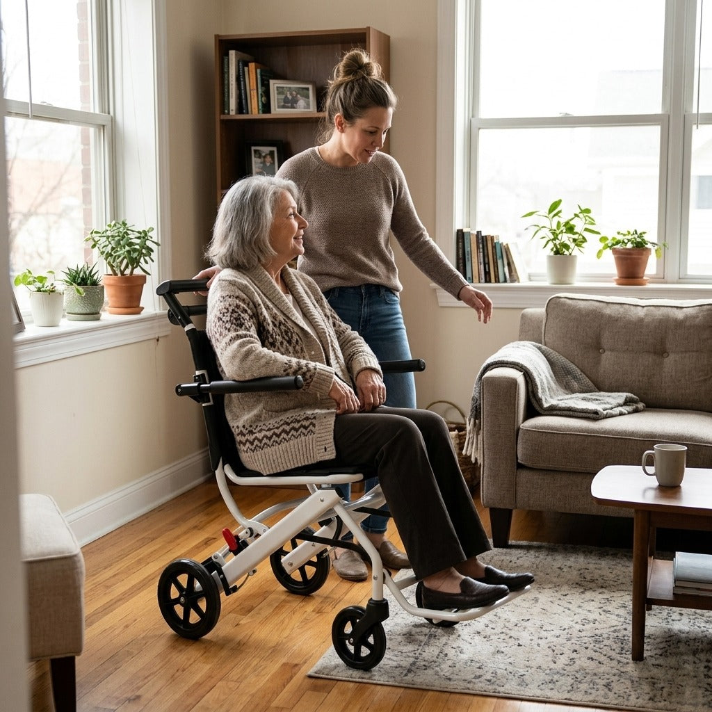 Portable Foldable Aluminum Wheelchair - at home