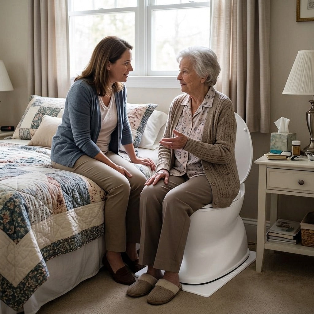 Portable Foldable Bedside Commode Chair with Lid - in everyday life