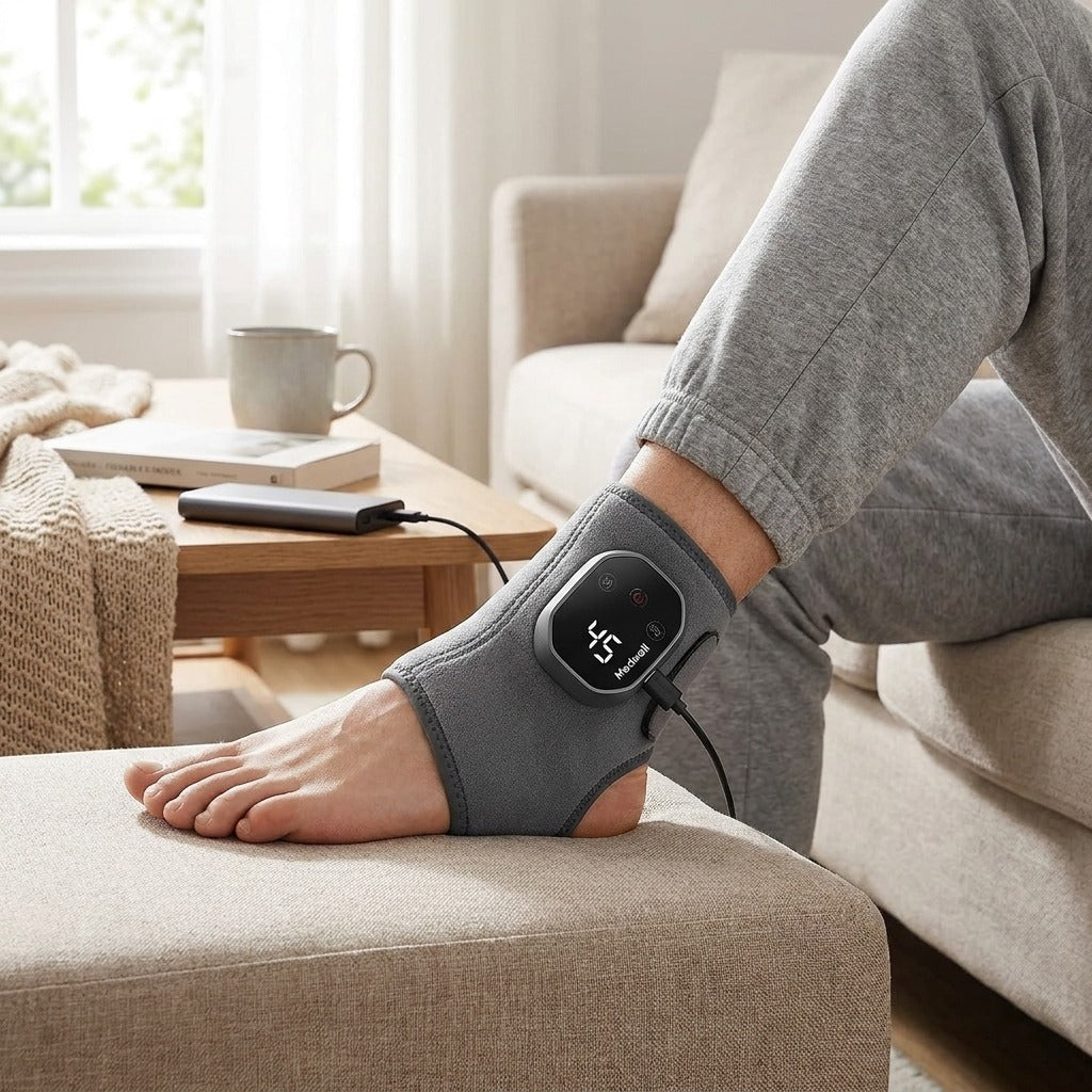 Portable Heated Ankle Massager with Vibration - in use