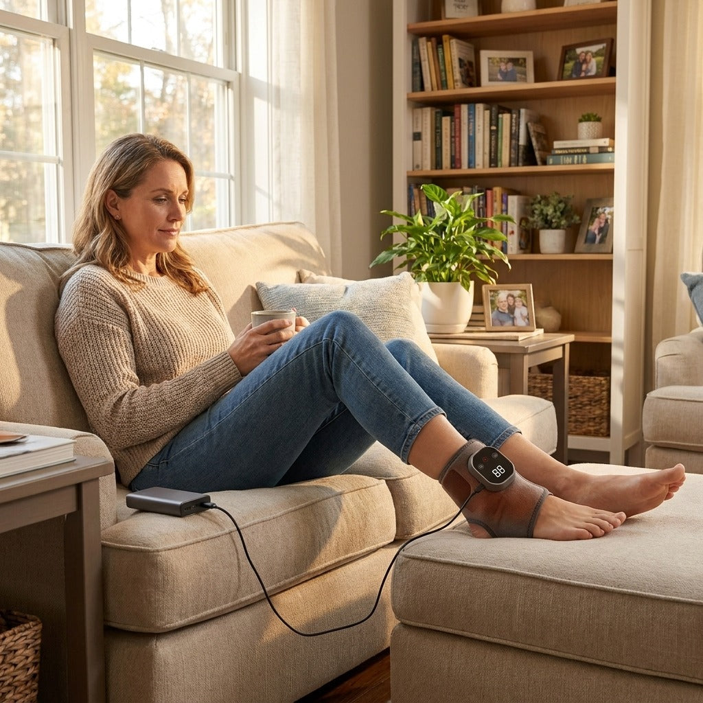 Portable Heated Ankle Massager with Vibration - at home