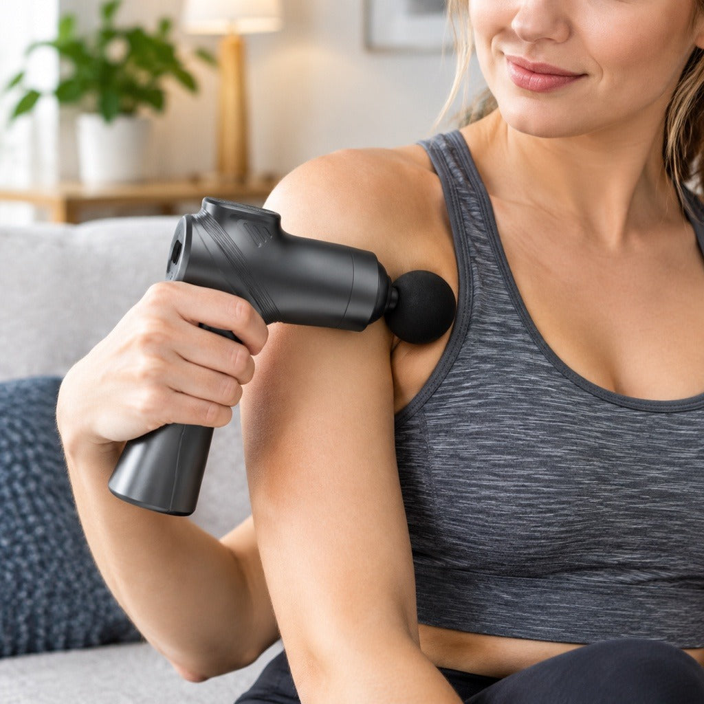 Portable Mini Massage Gun with 4 Interchangeable Heads - in use
