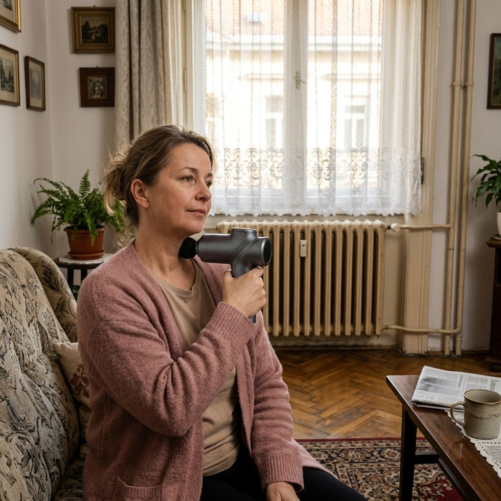 Hordozható mini masszázspisztoly 4 cserélhető fejjel - otthon