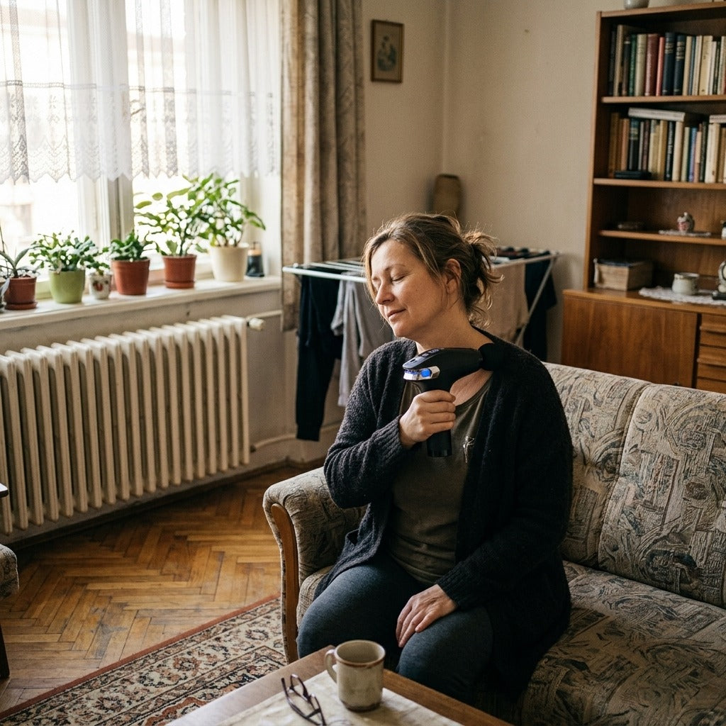 Hordozható ütögető masszázspisztoly testre, nyakra és hátra - otthon