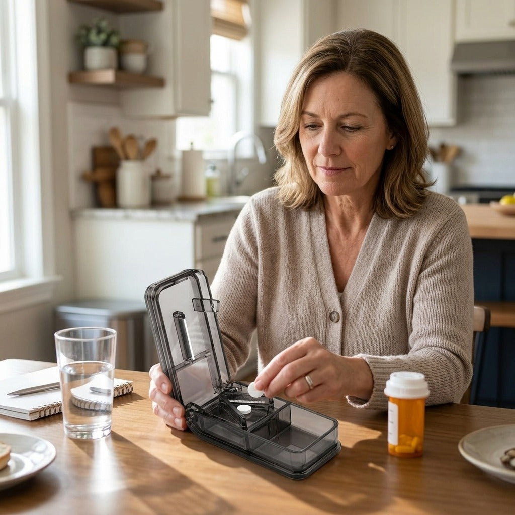 Portable Pill Cutter with Dual Storage Compartments - in everyday life