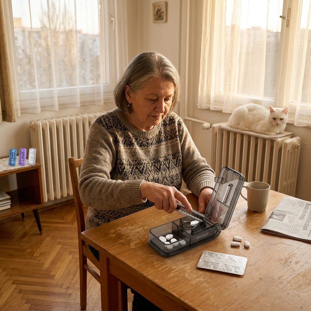Hordozható tablettavágó két rekesszel - otthon